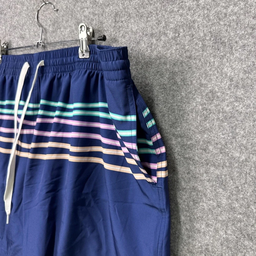 Chubbies Swim Trunks XXL Navy Blue Multi Color Stripe 5.5 Inseam Stretch Retro